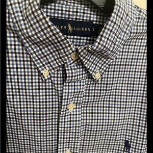 Ralph Lauren Navy and White Gingham Button-Down Shirt Men’s Large